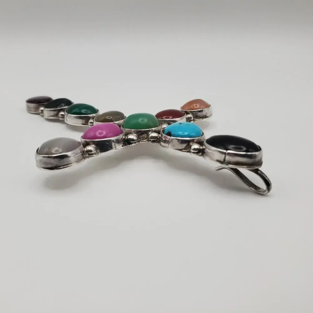 Waldeck Johnson WJ Sterling Silver Southwest Multi Gemstone Large Cross Pendant